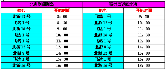 潿洲島開船時間（節假日,黃金周）