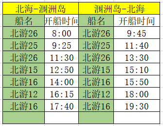10月4日北海潿洲島開船時刻表